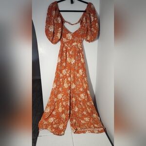Beverly Floral Orange Jumpsuit Size L #632